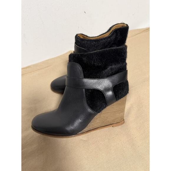 MM6 Margiela Boots Womens Size 40 Black Wedge Fur Ankle Made In Italy - Picture 7 of 13